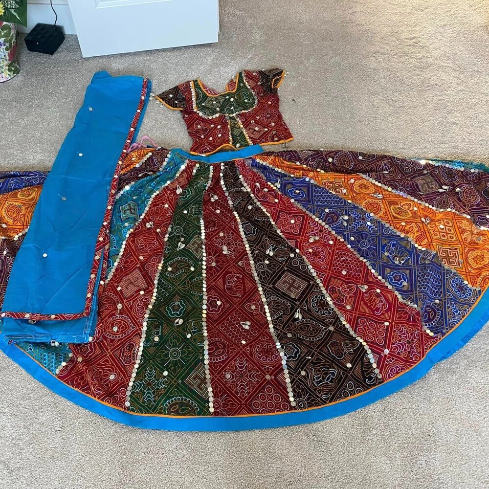 Multicolor chaniya choli lehenga garba